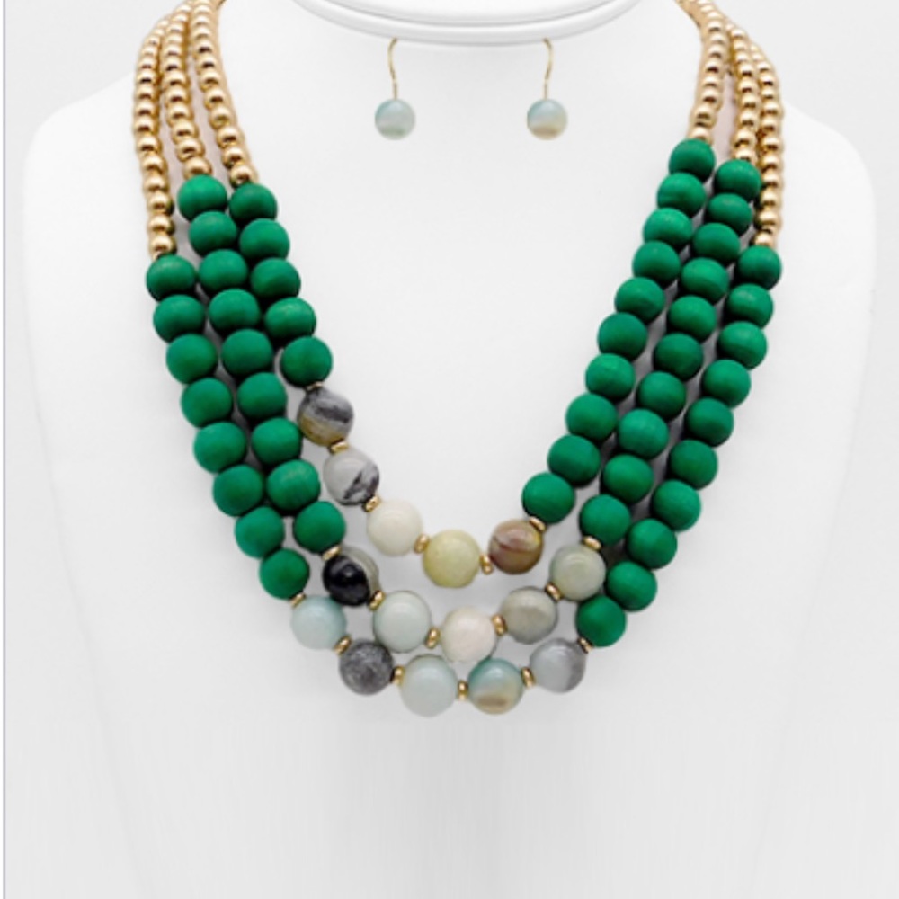 3 strand metal and stone necklace